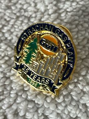 5/$35 Vintage 1996 Gulf Oil Strachan Gas Plant 25 Years Service Lapel Pin